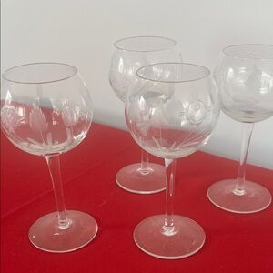 Etched Crystal Wine Glasses - Clear (Set of 4)